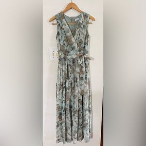 Calvin Klein Lurex Chif Surplice Tiered Maxi Dress